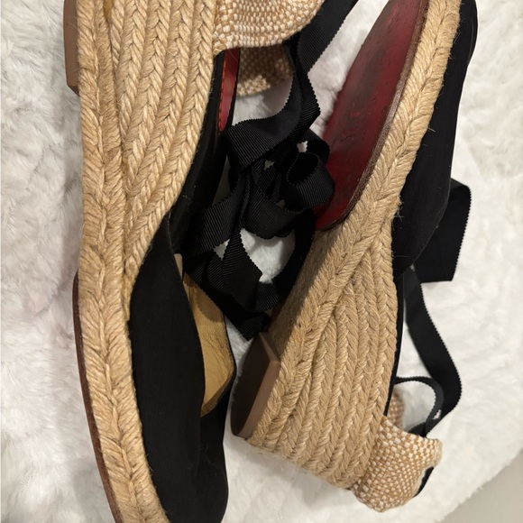 Christian Louboutin Black and Tan Espadrille Wedges - Picture 9 of 12